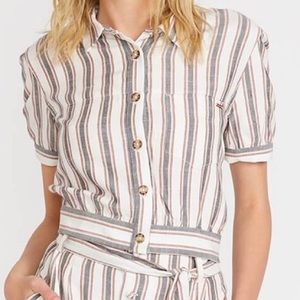 NWT Volcom Striped Button Down Cropped Top